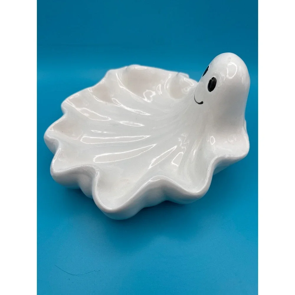 Vintage 70s 80s Halloween Candy Dish Bowl‎ Ceramic Ghost Painted Face
